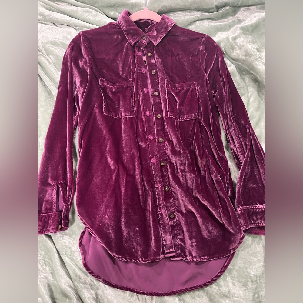 Anthropologie Velvet Shirt in Deep Burgundy